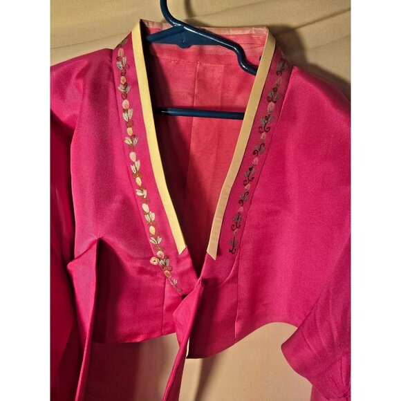 Indian Womens Bright Pink Jacket Tie Waist Ceremony Wedding Floral Size Medium M - Picture 2 of 5